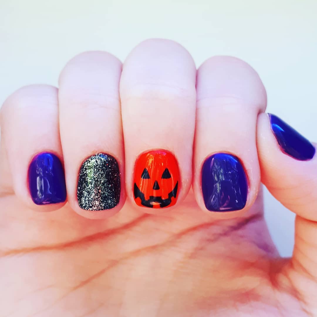 Small Nails with Shimmery Orange Blue Purple Nails