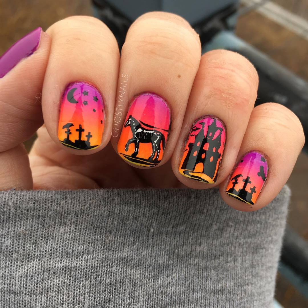 Witch Inspired Incredible Nail Art Design for Square Short Nails