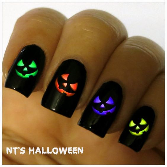 Different Colors Spooky Nail Art Design