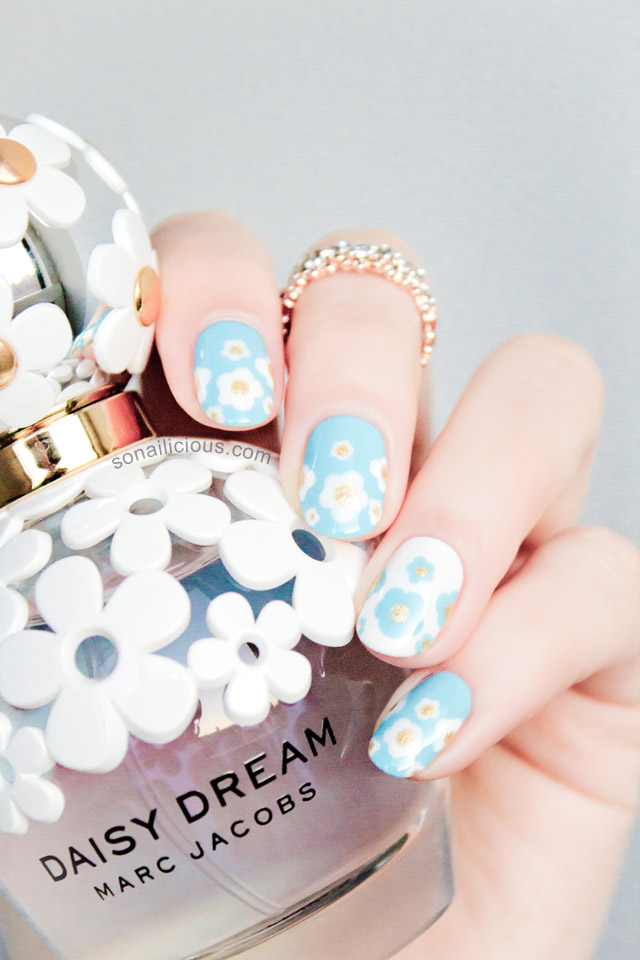 White Florals on Sky Blue
