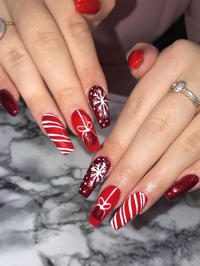 mismatched christmas nails , winter nails , festive nail art, christmas nails, festive nails #festivenails