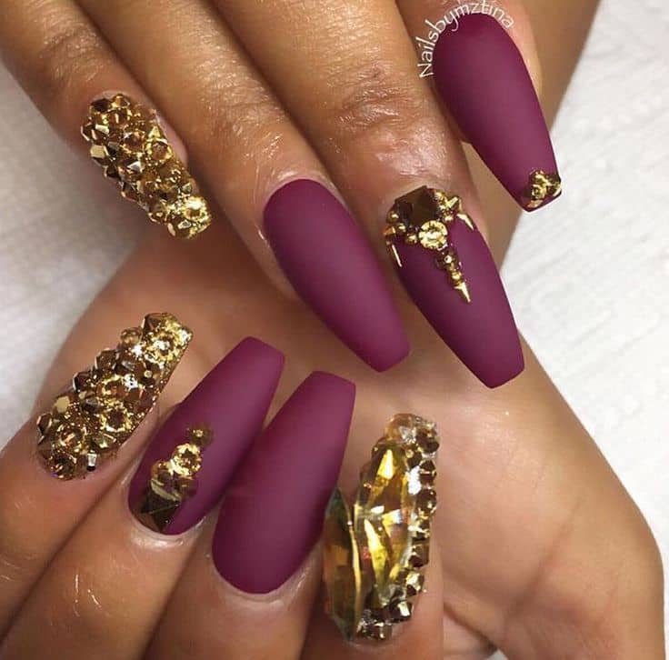 Spicy Maroon and Gold Nail art