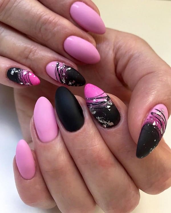  pink and black matte nails