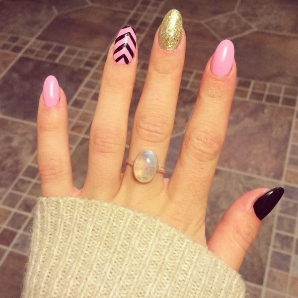 golden pink and black nail designs for women