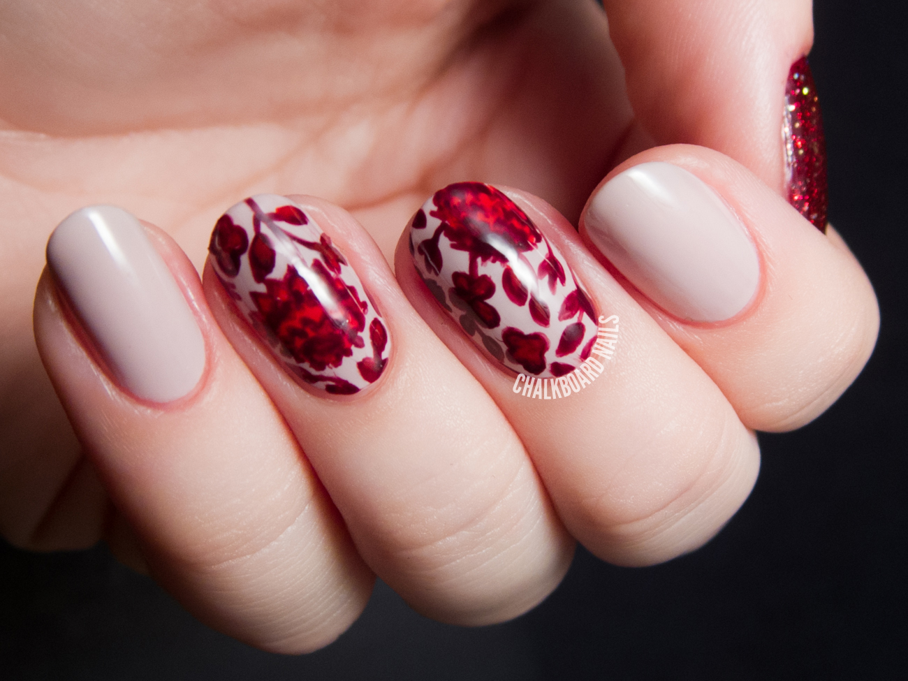 Cranberry floral fall print nails