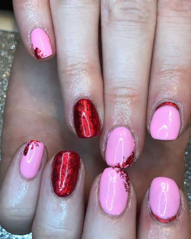 dark red and pink nails