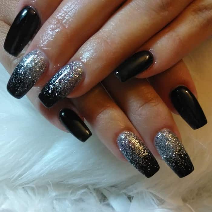 black and silver ombre nails