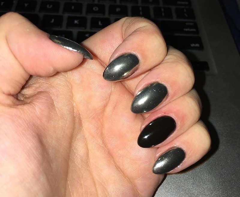 black and silver chrome nails