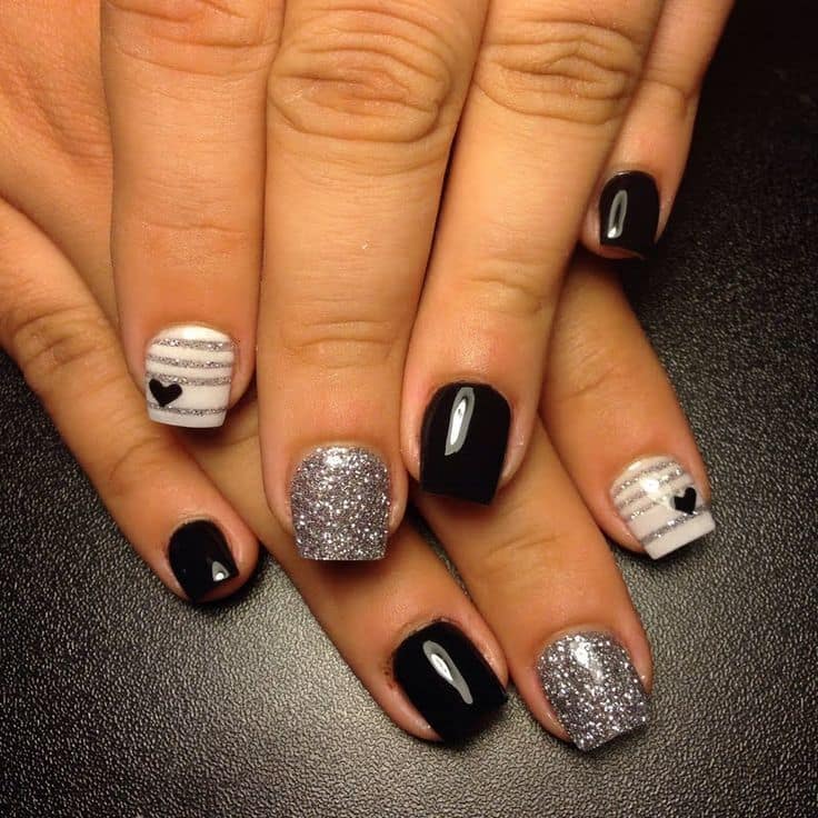 black and silver nail designs 5