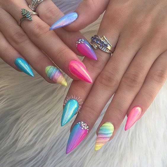 Rainbow Theme Unicorn Nails
