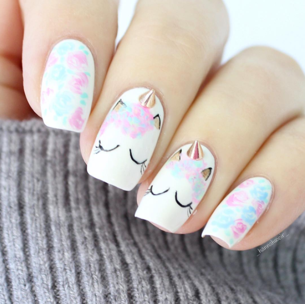 Unicorn Eyes and Horn Nail Design