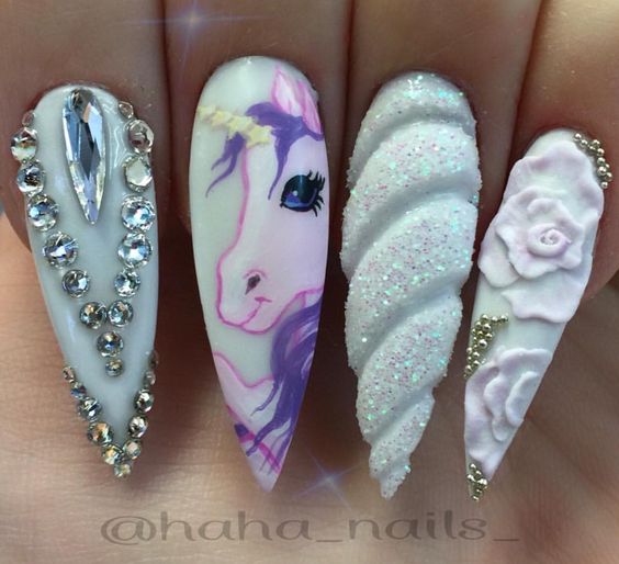 Kawai Unicorn Face Nail Art