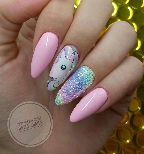 Glitter Rainbow Accents and Unicorn Nails