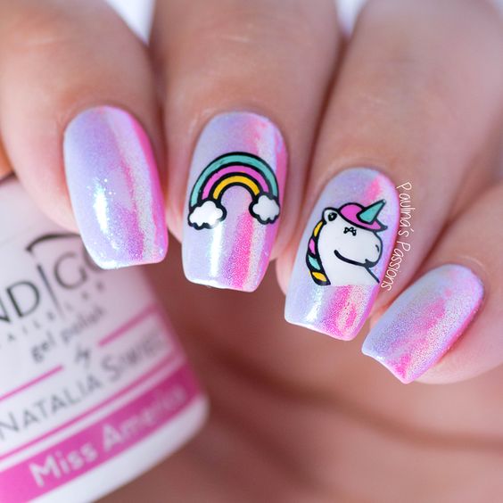 Vertical Gel Polish Gradient Unicorn Nails