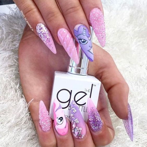 Super Sparkly Unicorn Painted Nails