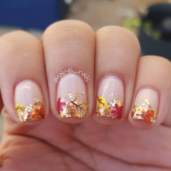 Thanksgiving leaves sparkles nail art
