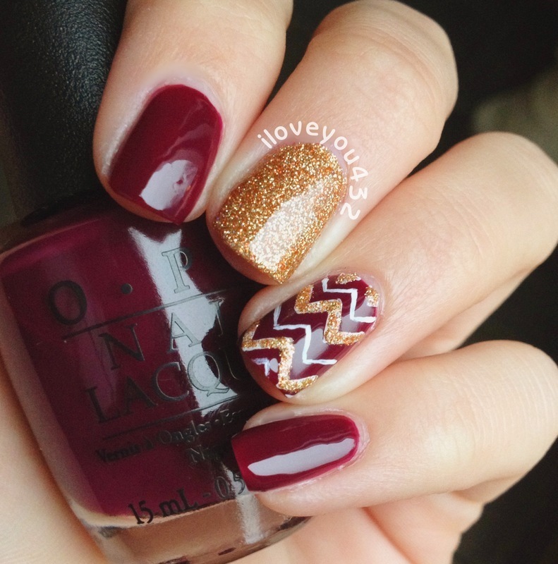 Chevron red gold mani