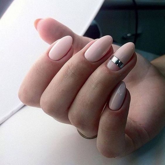 matte blush almond-shaped nails are a stylish idea that will fit any bridal look