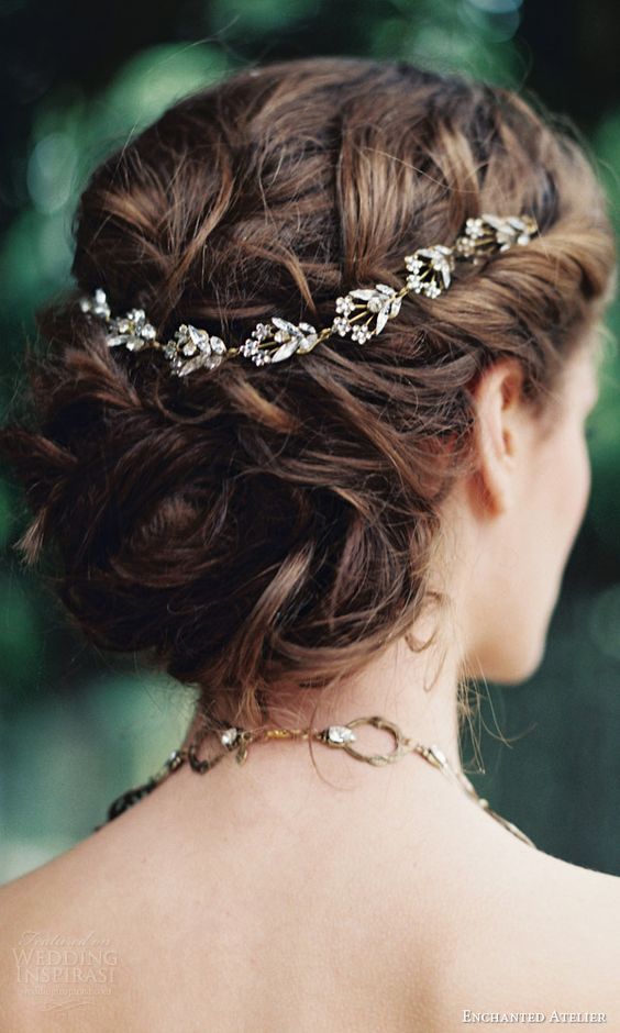 boho messy braided updo with fresh leaves