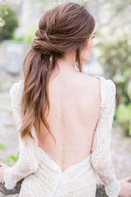 braided ponytail with baby's breath