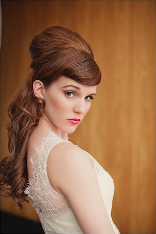 classic vintage waves and curls plus a voluminous top and a hairpiece for a chic and classy look