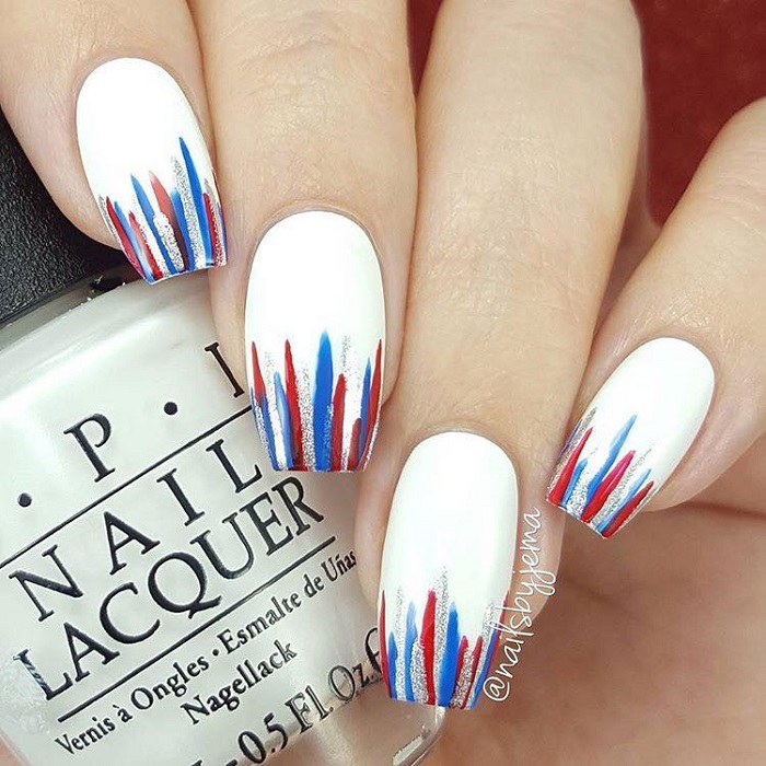 4th Of July Nail Inspo to Celebrate Independence Day with Style white nails blue red stripes