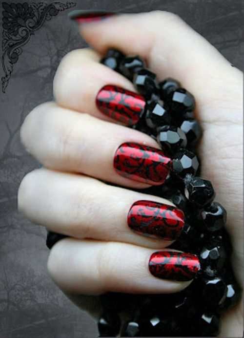 red and black nail art design