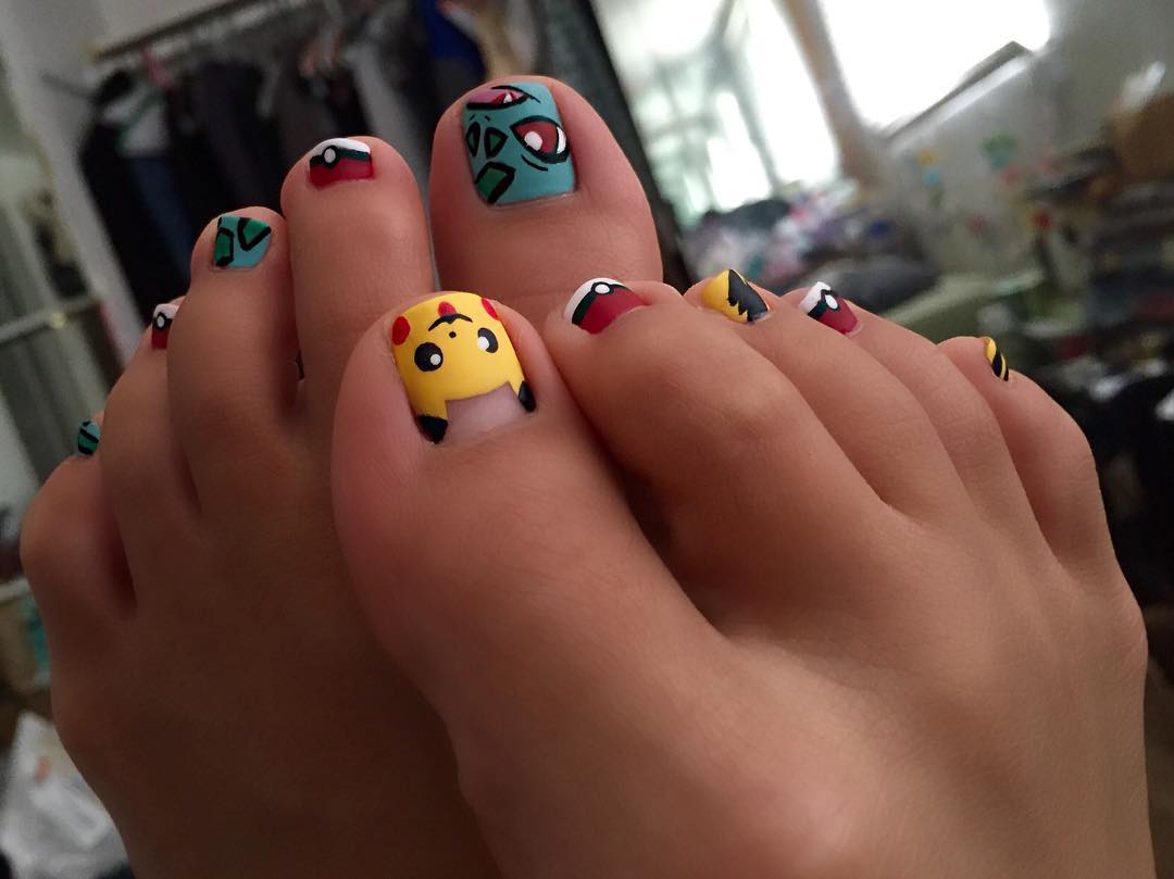 Pokemon Inspired Cute Nail Art for Square Toe Nail