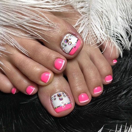 Stylish Pink Tips with White Nail Art
