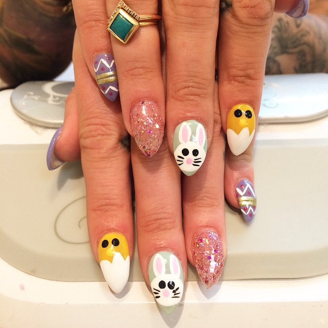 Attractive Bunny Chicks Design Nail Art for Easter
