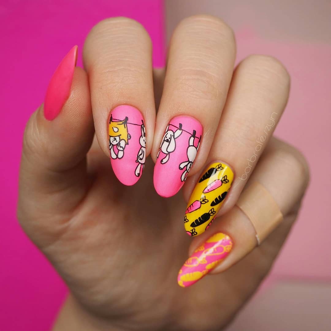 Creative and Colorful Carrot and Bunny Design Nail Art