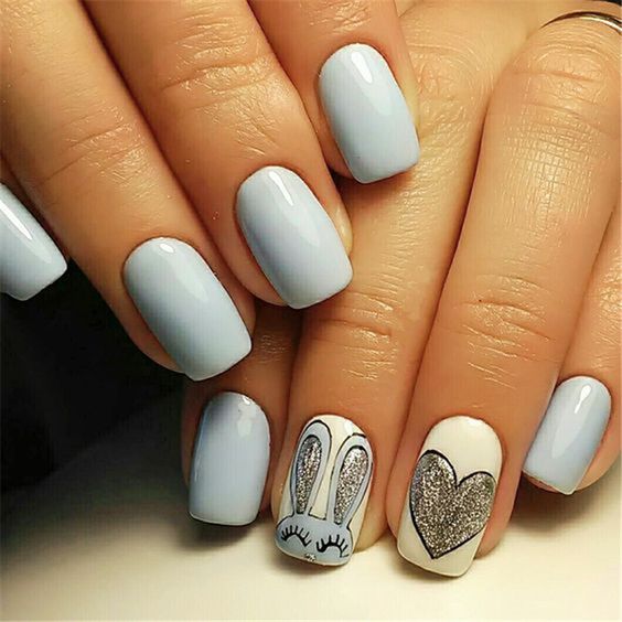 Heart and Bunny Design Amazing DIY Nail Art for Easter