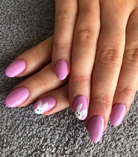 Light Pink Nails with Simply Reserved Bunny Design Nail Art
