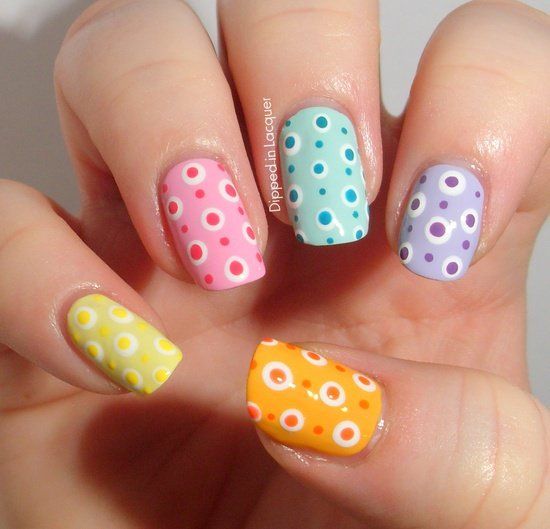 Stunning Polka Dotted Design Colorful Nails