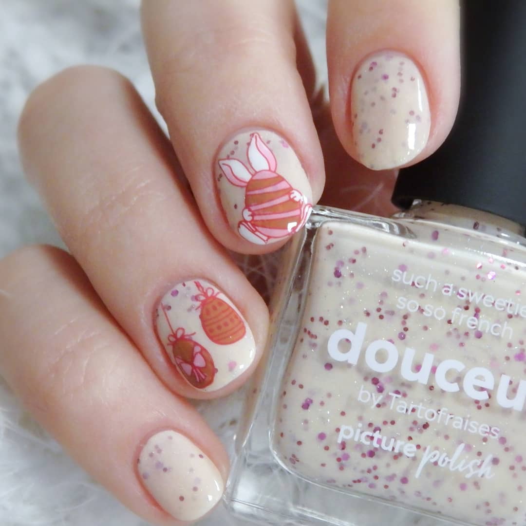 Tiny Cute Egg and Bunny Design Nail Art for Easter