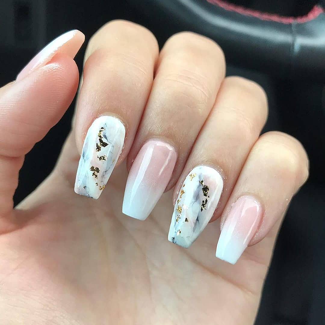 Coffin Best Nail Art Design with Pink and White Shade