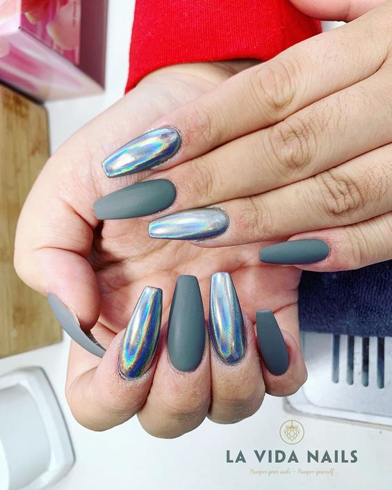Matte Blue Nails with Exceptional Ocean Design Nails