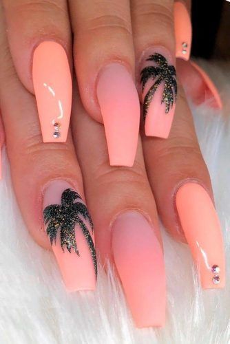 Palm Design Amazing Nail Art for Matte Pink Nails