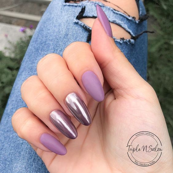 Purple and Copper Design Cute Long Nails