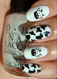 Affectionate Cow Design Nail Art for Almond Size Nails