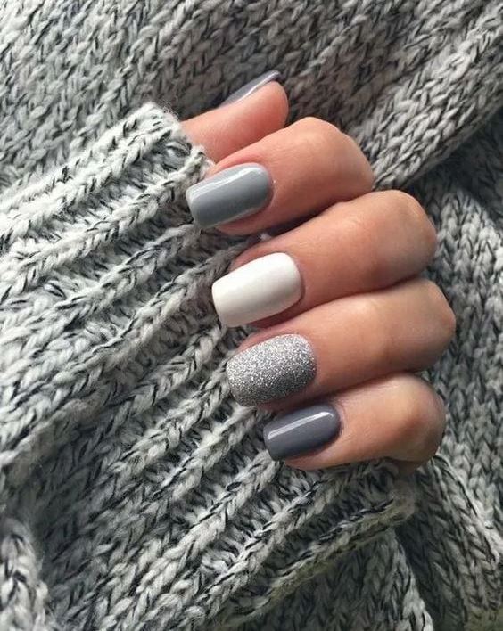mismatching fall wedding nails - ivory, grey, black look catchy and not excessively bright