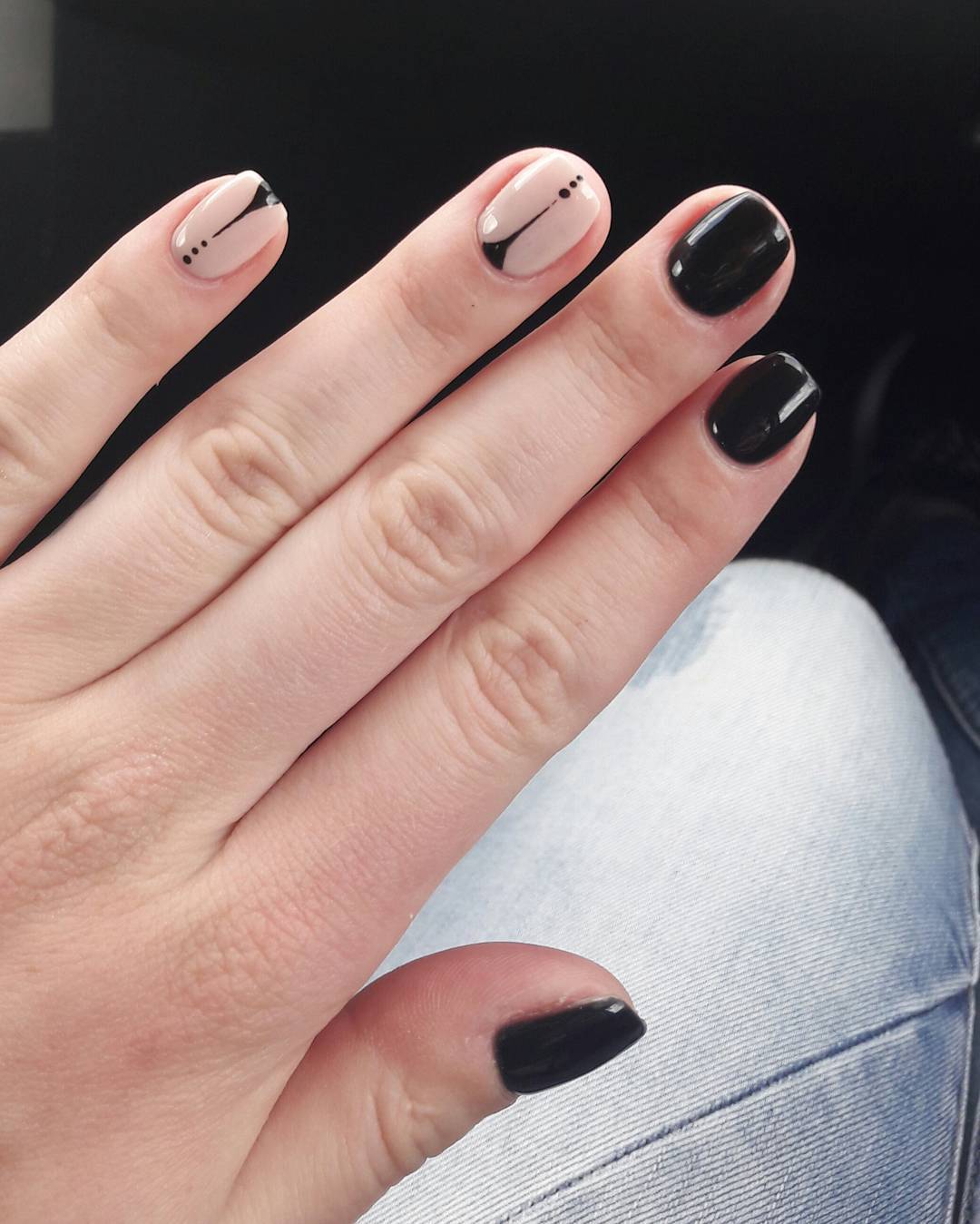 Black Squared Nails with Neutral Exceptional Nail