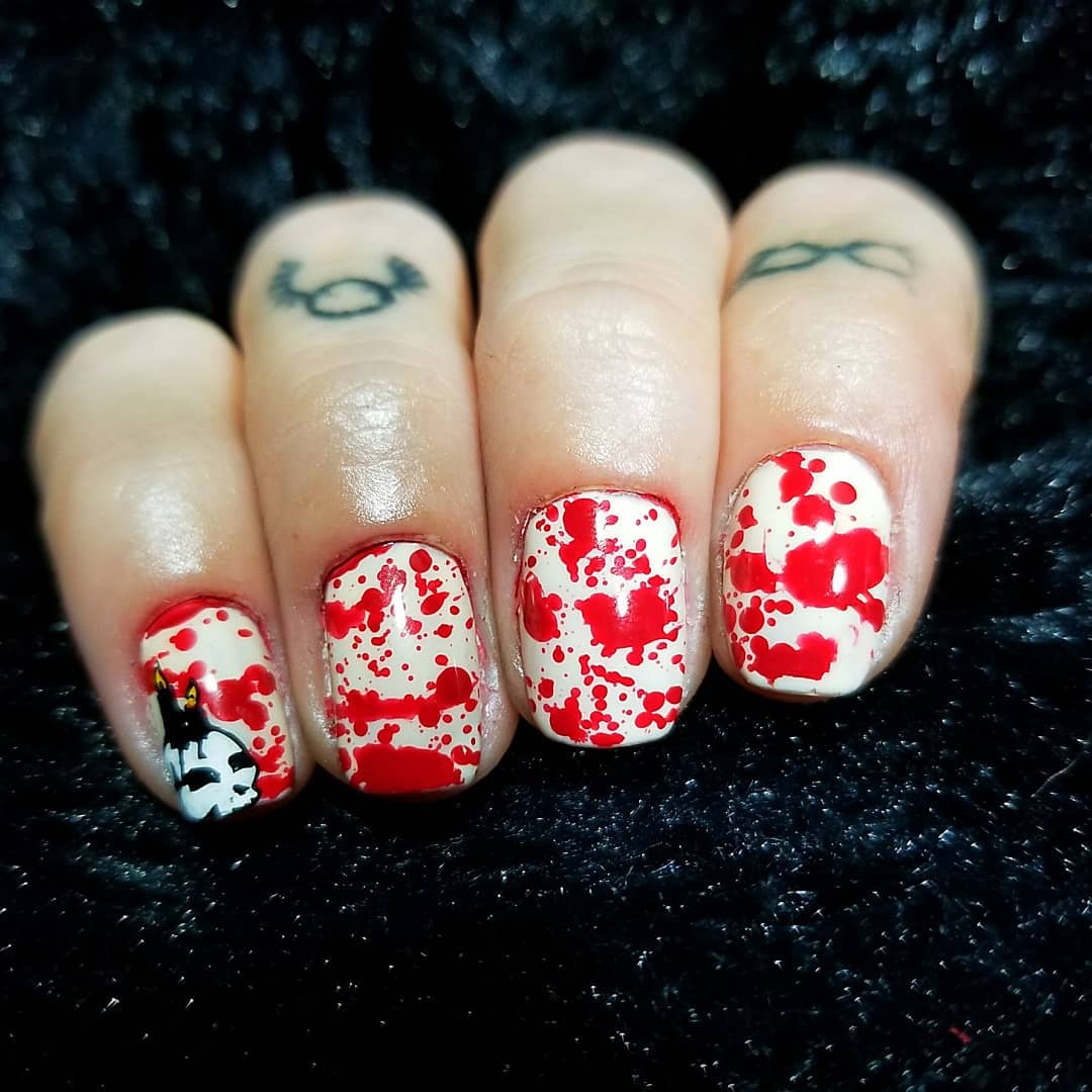 Blooded White Nails with Ghost Design for Halloween