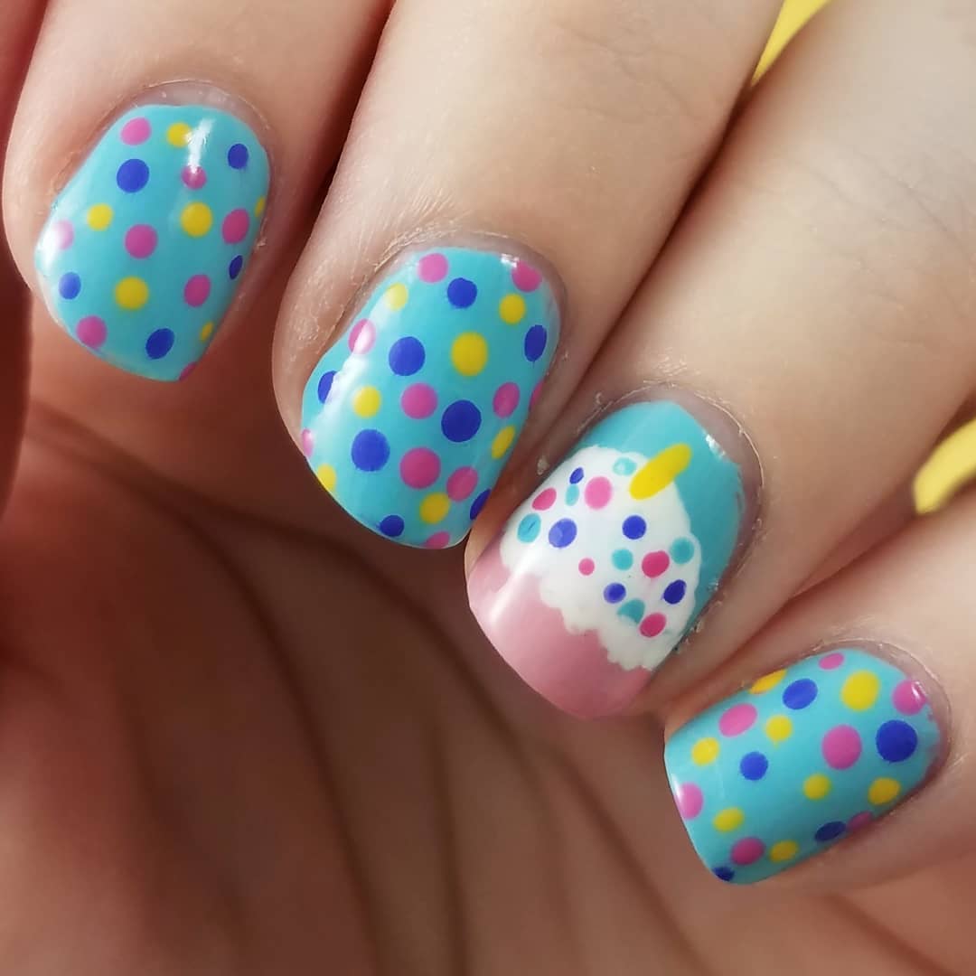 Cake and Sprinkles Design Nail Art for Blue Nails