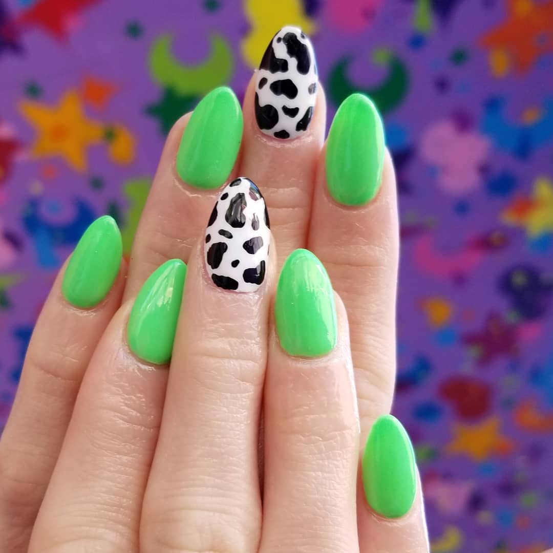 Cow Design Exceptional Nail Art for Squared Stiletto Nails