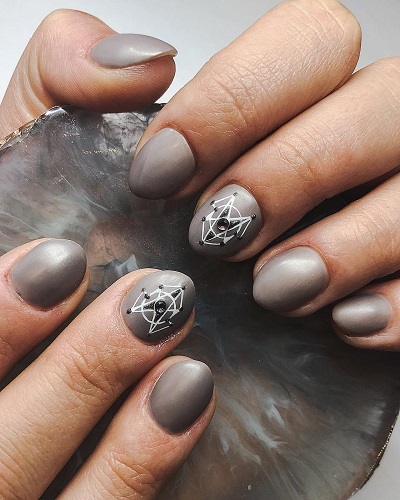 Gray Nails with Exceptional White Nail Art for Party