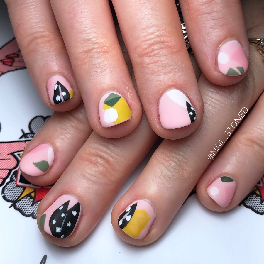 Leaves and Cartoon Inspired Funky Nail Art for Party