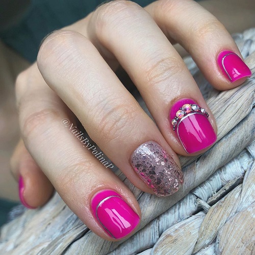 Metallic Pink and Silver Shimmery Exceptional Squared Nail