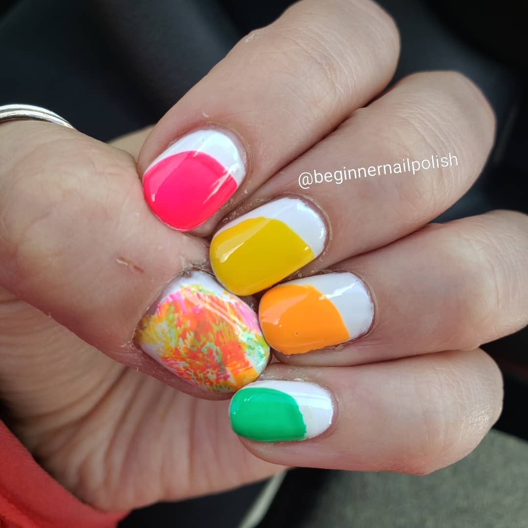 Multicolored Round Shaped Nail Art for White Nails