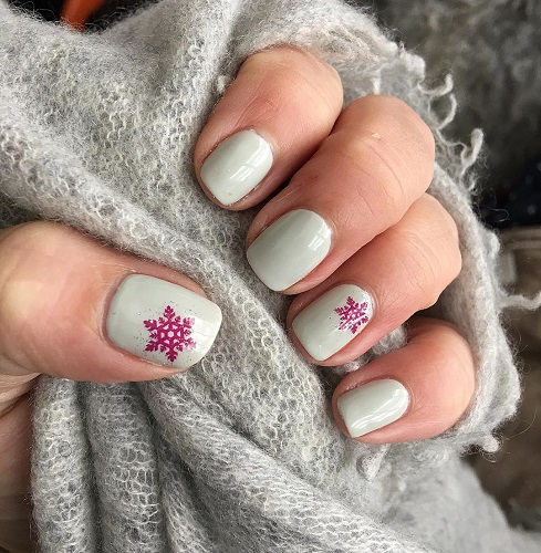Snowflakes Design Pink Nail Art for White Nails